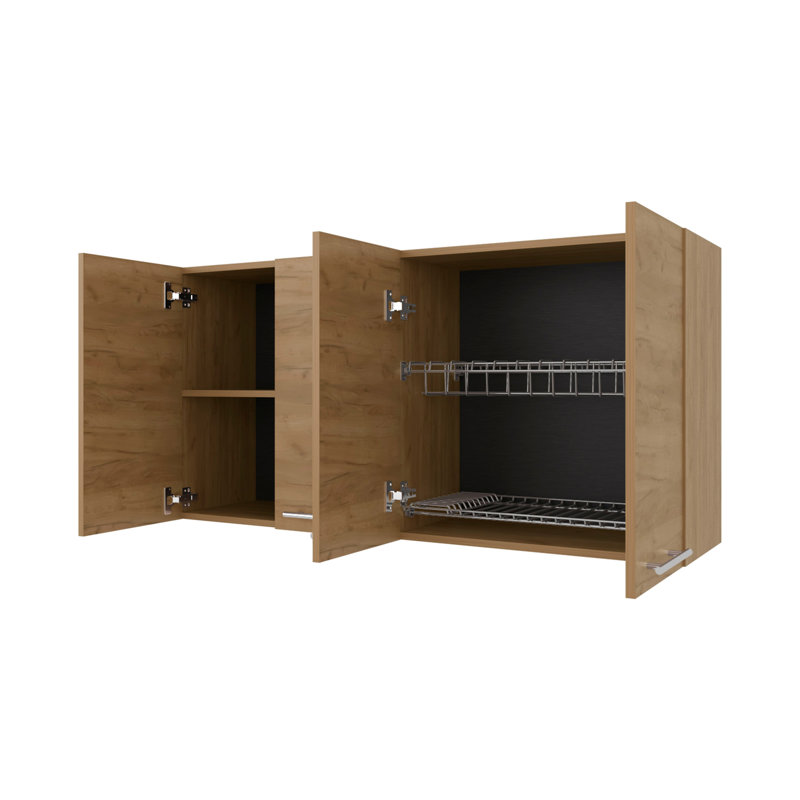 Armoire de cuisine murale en mélamine Lyman avec 4 portes, chêne naturel