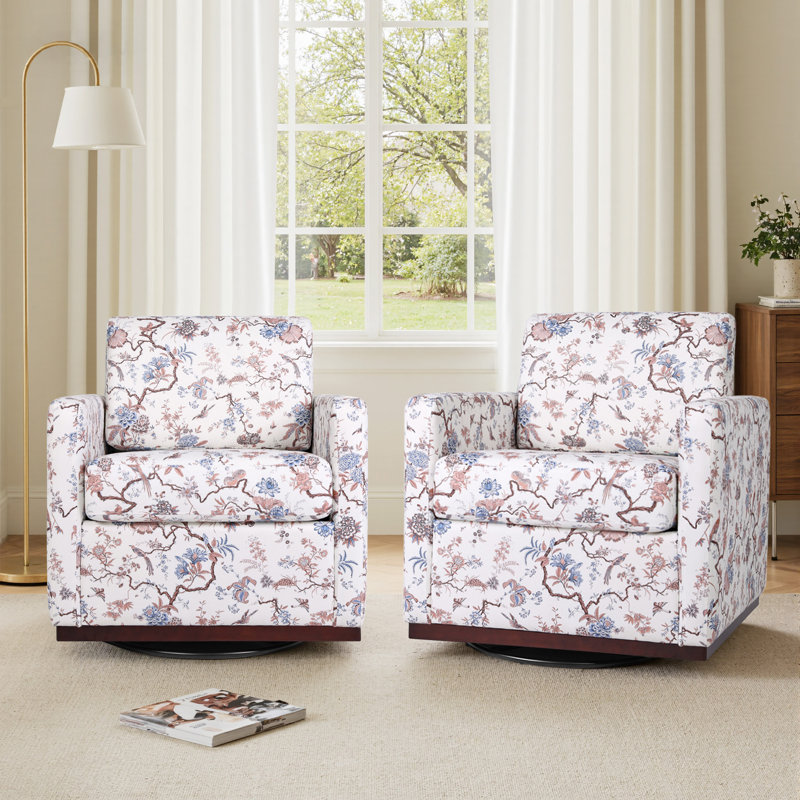 Fauteuil rembourré pivotant, Mélange de coton Floral Birds