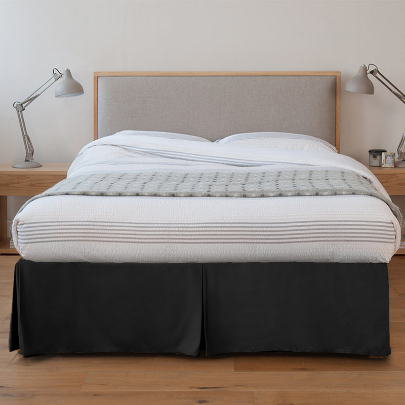 Jupe de lit de 16 po avec jupes de lit en microfibre brossée plissée, Très grand, Noir