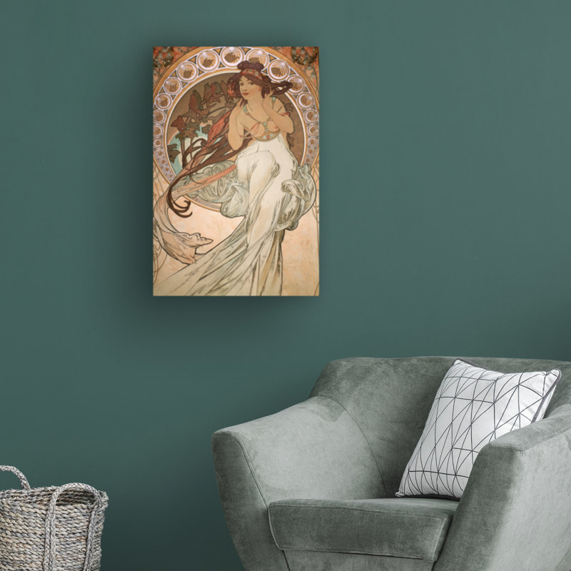 Alphonse Mucha Vintage Tan and Red Canvas Art