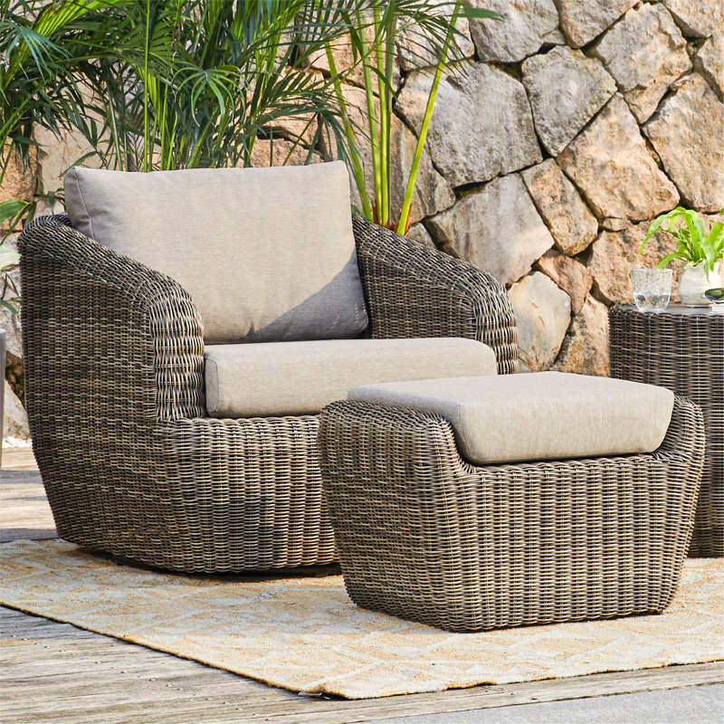Repose-pieds extérieur en osier avec coussin Sunbrella Cambelle, Gris, Gris