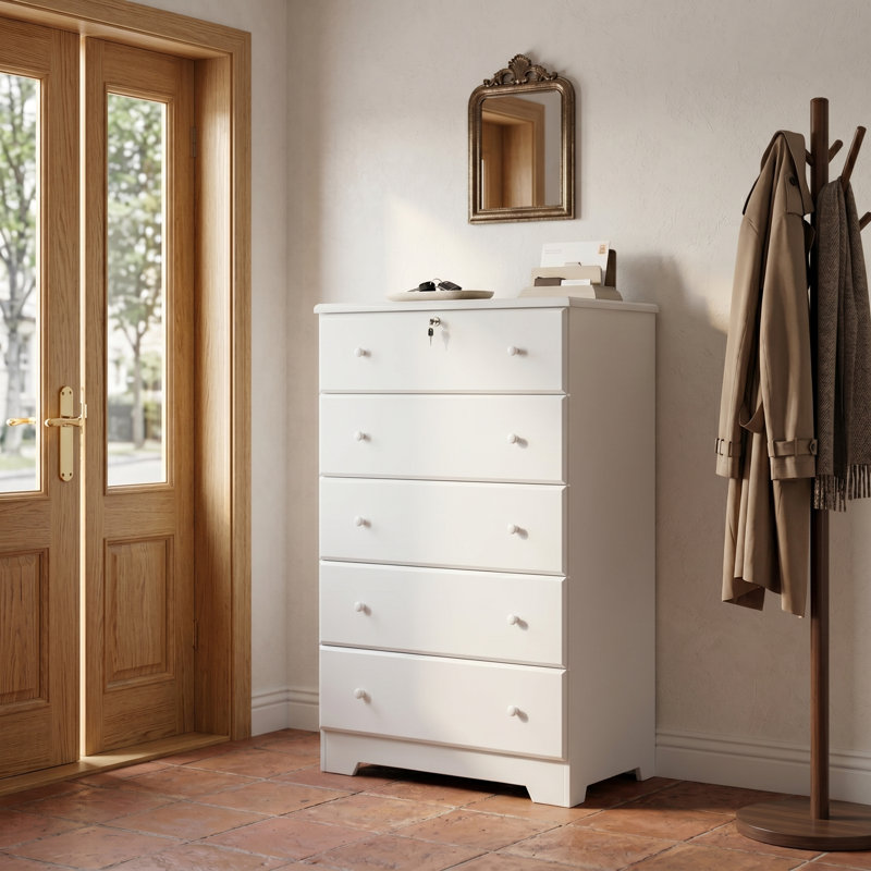 Commode à 5 tiroirs Raiquan, Blanc