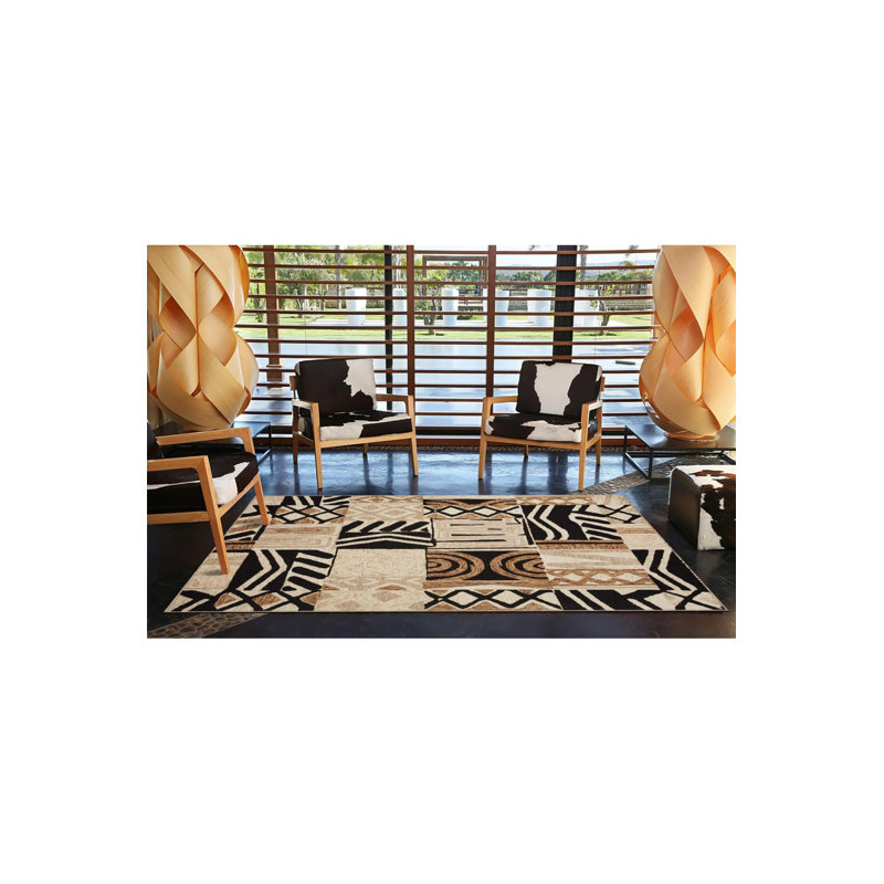 Tapis crème à motif tissé traditionnel lavable à la machine, Sous-tapis carré 3 pi 3 po inclus