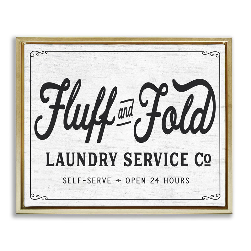 "Fluff and Fold Laundry Room", art mural encadré sur toile flottante, H 25 po x l 31 po, Cadre flottant métallique doré