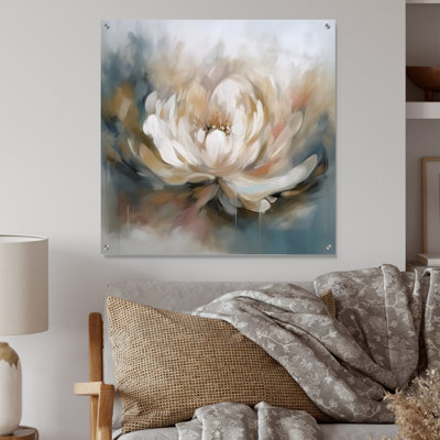 White Lotus Floral Melodies - Lotus Acrylic Wall Art Modern