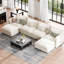 Canapé modulaire modulaire en forme de U 150 pièces Amabilia avec repose-pieds en tissu chenille amovible beige-1623123505