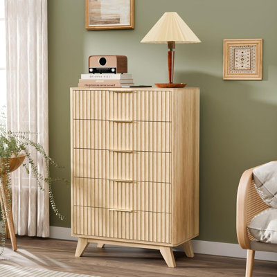 5 Drawer Grille Chest Oak Tone P2 Particleboard Density Board 30X15.6X44.9 Inches