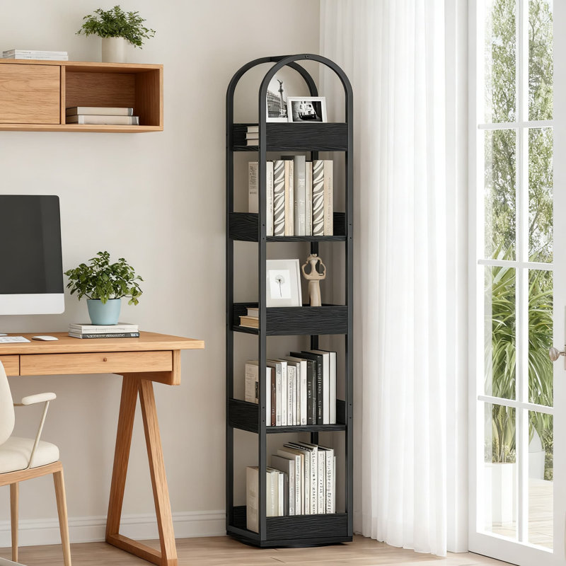 Bibliothèque pivotante à 5 niveaux sur 360 degrés avec étagère de rangement, tour de bibliothèque rotative pour le bureau à domicile et l'organisation d'étude
