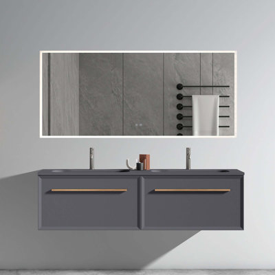 Modern Wall Mounted Bathroom Vanity With Automatic LED Drawer Light & Integrated Surface Sink