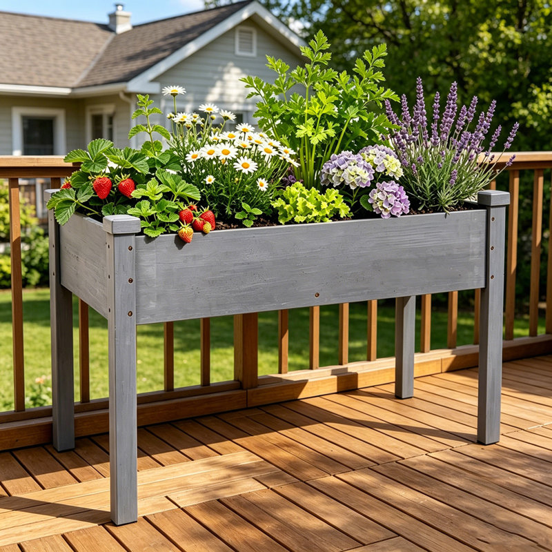 29.92" Tall Rectangular Solid Wood Outdoor Raised Garden Bed