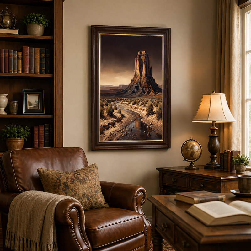 Art mural sur toile Brown Desert Mesa and Winding River, 16"H x 24"W