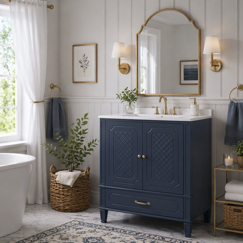 Meuble-lavabo de salle de bain avec lavabo style rétro, Blue