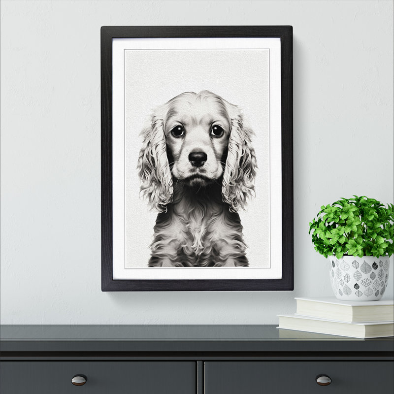 Cocker Spaniel Minimalism No.3 - Single Picture Frame Print on Wood, 64cm H x 46cm W x 2cm D, Black