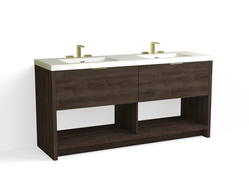 Vista 72" W Freestanding Double Bathroom Vanity, White Matte, Biondo/Matte Black, 8" Widespread