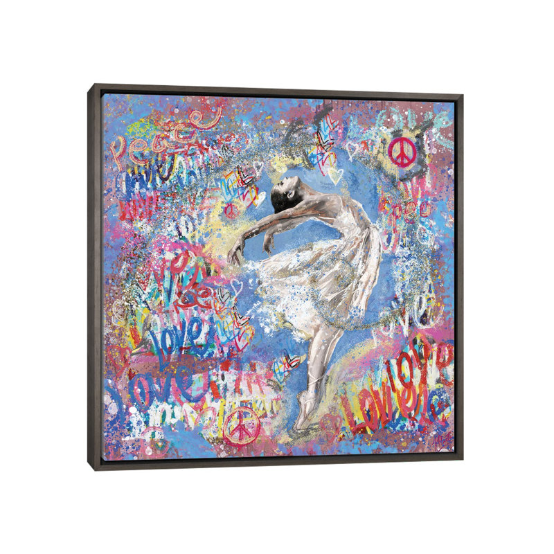 Graffiti Ballerina I - reproduction d'art murale encadrée, H 18 po x l 18 po, Reproduction encadrée sans passe-partout, Gris