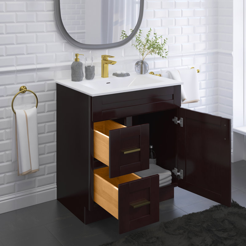 Espresso Shaker 30'' Solid Wood Bathroom Vanity with Drawers