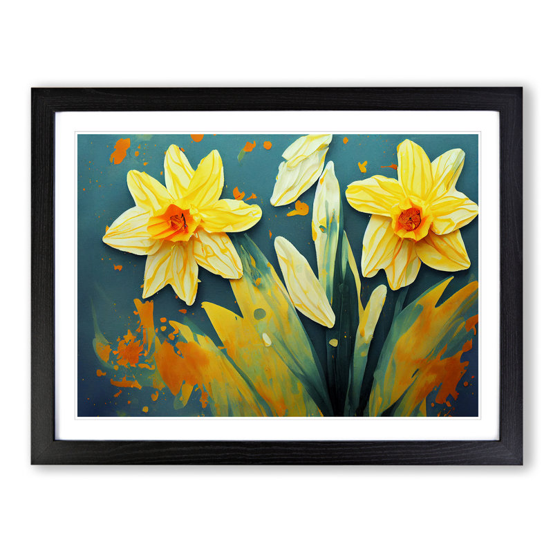 Daffodil Flower Splash - Framed Print, Black, 46cm H x 64cm W x 2cm D