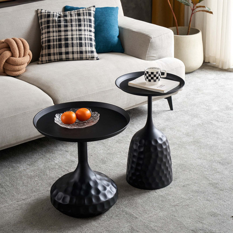 Katusha 15.75" Console Table, Glass Side Table, Small Sofa, White Round Nightstand, Noir