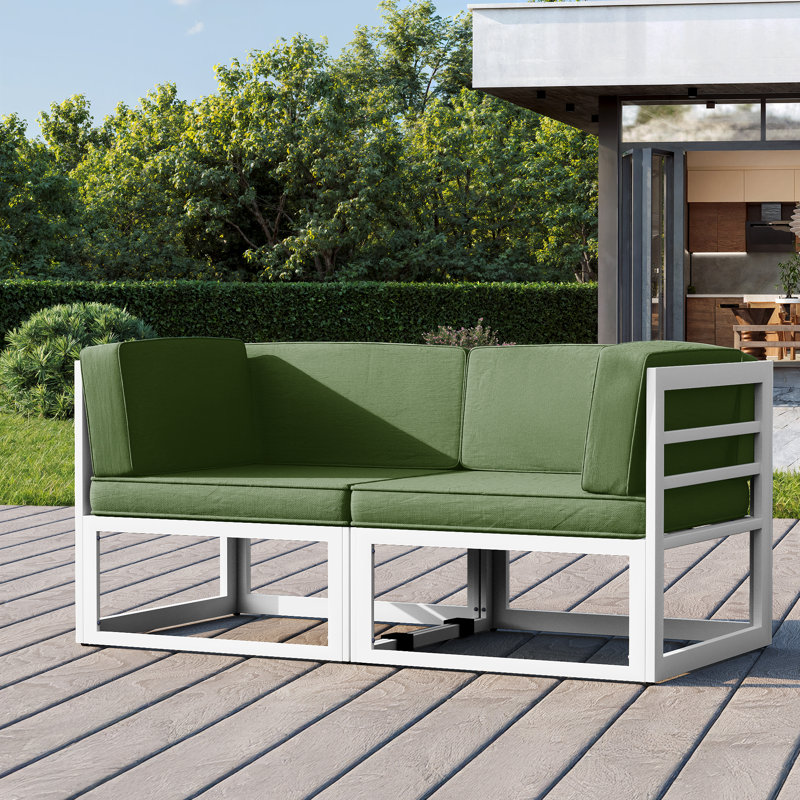 2-Piece Aluminum Outdoor Patio Sofa Corner Chair With Cushions (Set of 2), Cream, Green