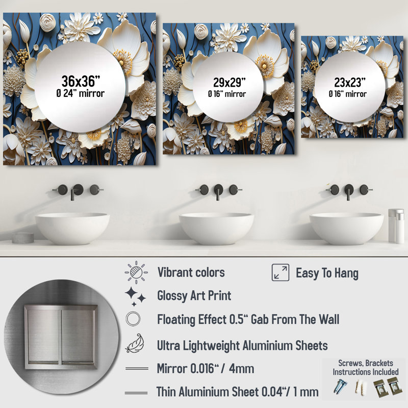 Jacqueb Minimalisme Buttercups On I - miroir carré Buttercups pour décoration murale, 23 po x 23 po