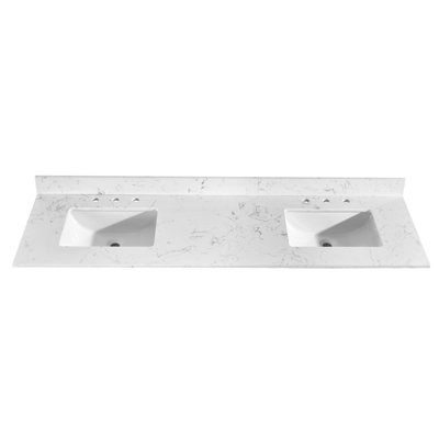 Dessus de meuble-lavabo à quartz 72 po avec double lavabo rectangulaire encastré et dosseret de 4 po