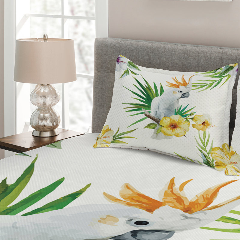 Parrot Coastal Polyester Coverlet, King Bedspread + 2 Shams