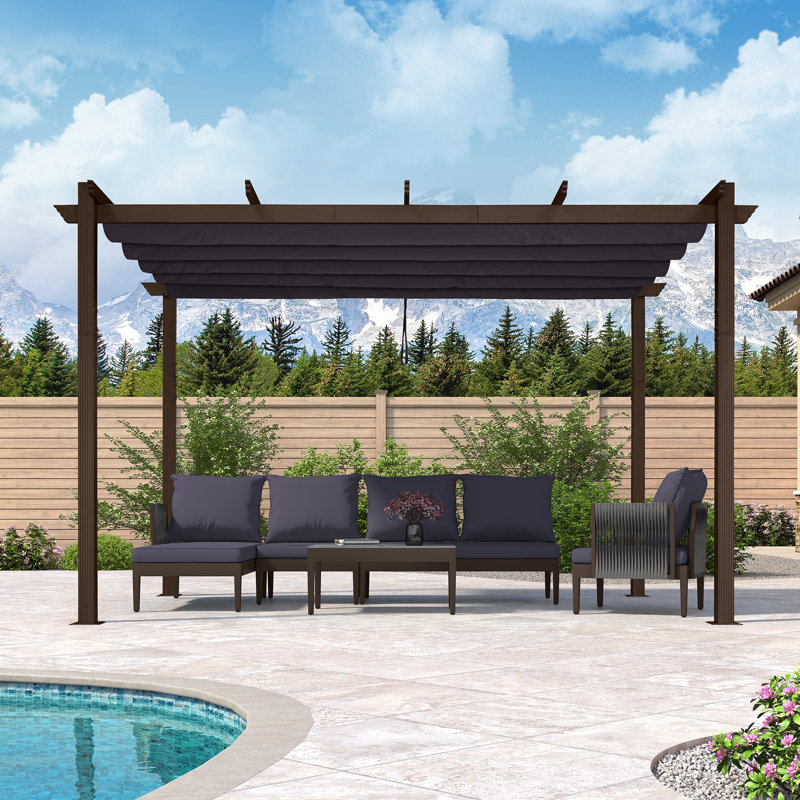 Pergola en aluminium mauve avec auvent, Blanc, H 96 po x l 144 po x P 118 po