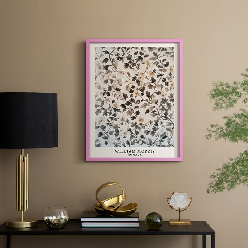 WM MORRIS Series DCLXXXI Framed Print - Solid Wood, 30" H x 24" W, Pink