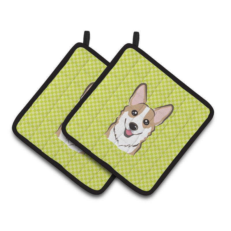Cuisinier poignée corgi caroline trésors Checkerboard, Vert lime / crème