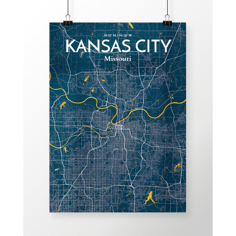 Carte de Kansas City - impression sans cadre sur papier, H 17 po x l 11 po x P 0,05 po