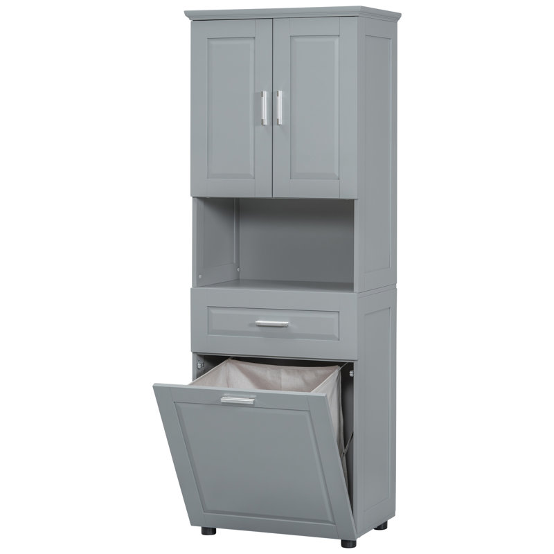 Grande armoire de salle de bain avec panier à linge, Gris
