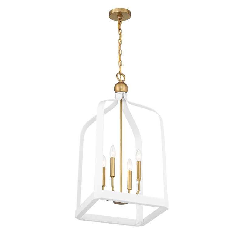 Lustre en cage à oiseaux 4 lumières Kenmore, Blanc, H 32 po x l 15 po x P 15 po, Quatre lumières