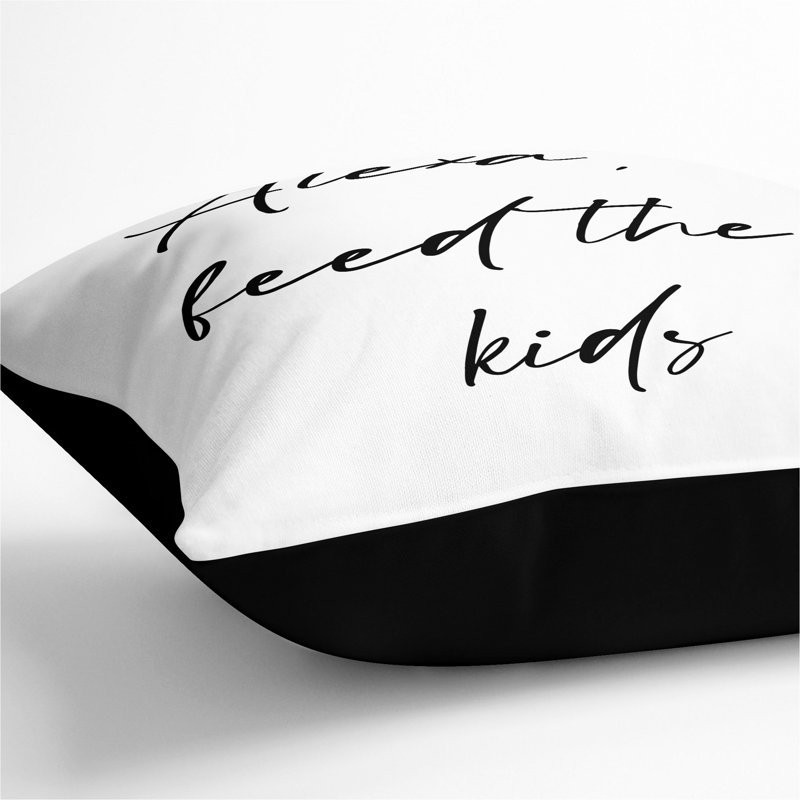 Alexa Feed the Kids Typography Scatter Cushion, Black, 40cm H x 40cm W x 15cm D