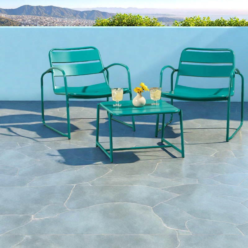 Compact Patio Dining Sets, Iron Metal Modern Teal Set For Patio Home