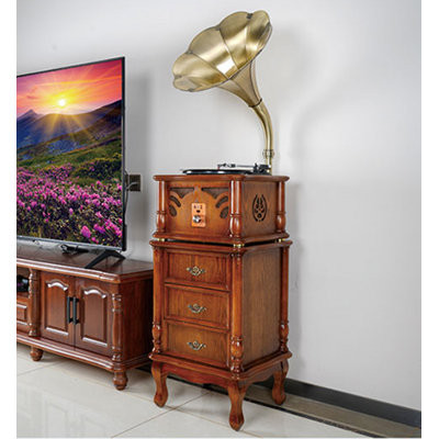 Gramophone rétro en chêne américain: tiroir et grande platine vinyle
