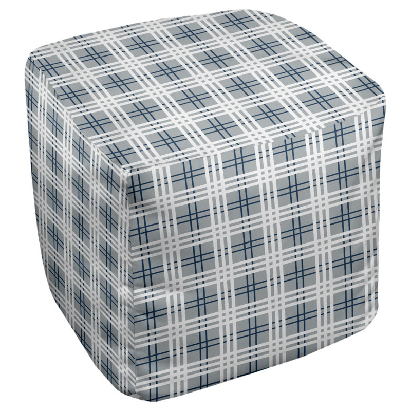 Pouf à carreaux carré Seattle, H 13 po x l 13 po x P 13 po, Mélange de polyester gris loup / bleu marine coll