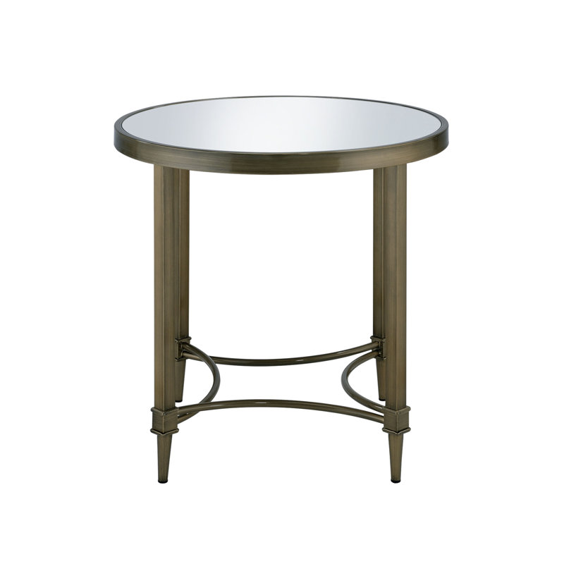 Aditya Contemporary 24"Dia Round End Table in Mirrored and Antique Brass