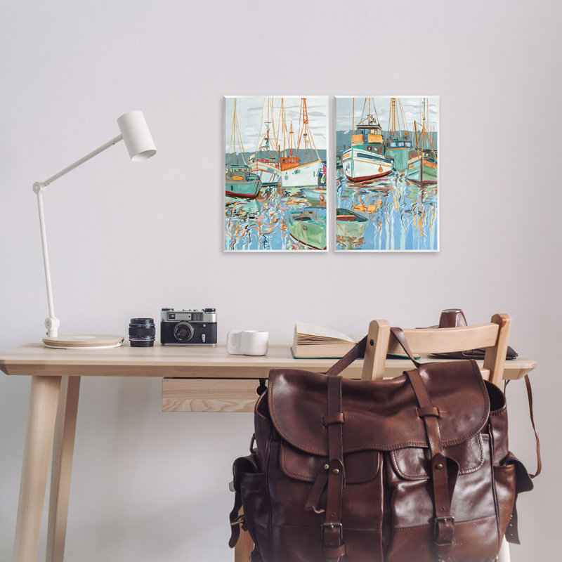 Marina Ships Reflection 2 Piece Wall Plaque Art Set by Melissa Wang, 15" H x 20" W