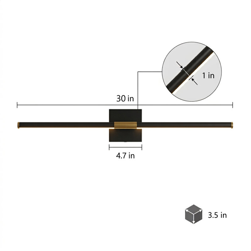 Ensemble de 2 lumières pour tableau avec télécommande, Noir mat, 3.35" H x 32" x 4.7" D