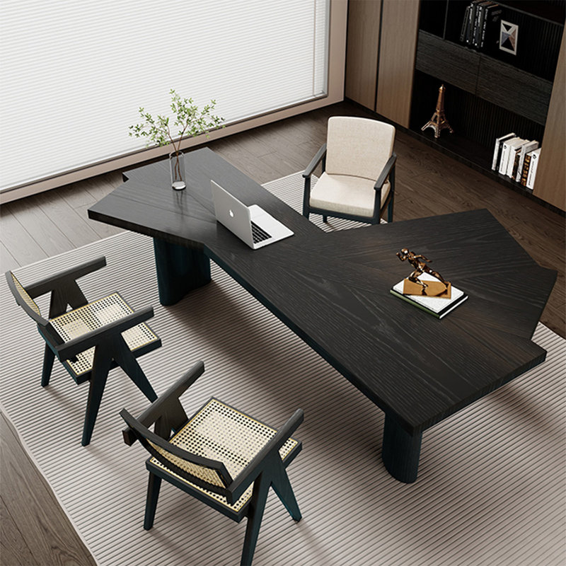 Bureau en bois massif noir Free Form, H 29,53 po x l 70,87 po x P 39,37 po, Noir