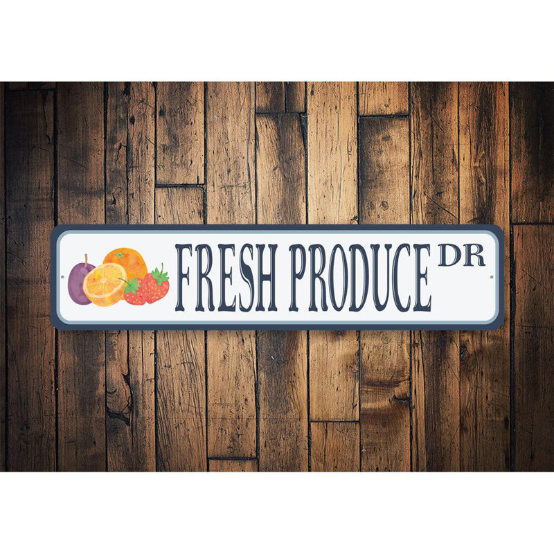Plaque en aluminium Fresh Produce Street, H 6 po x l 24 po x P 0,06 po