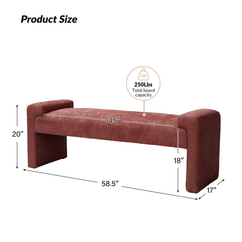 Arlesia 58.5'' W Modern Upholstered Accent Bench, Rosewood