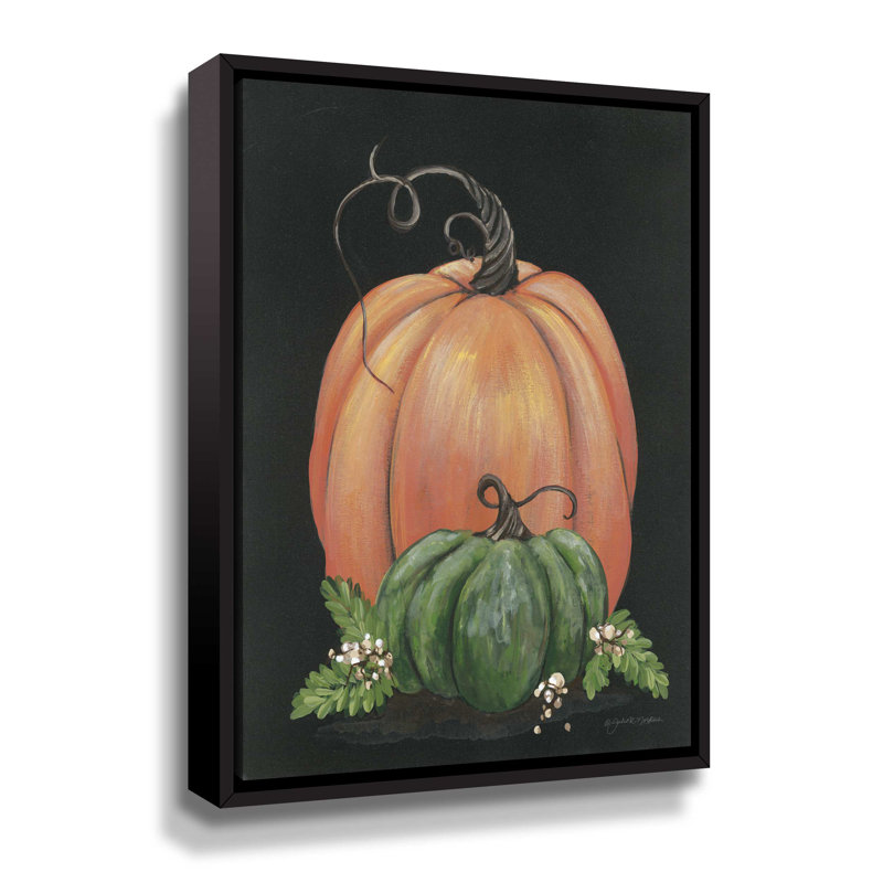 Citrouille et Talloberry - peinture sur toile, Cadre flottant noir, H 14 po x l 18 po x P 2 po
