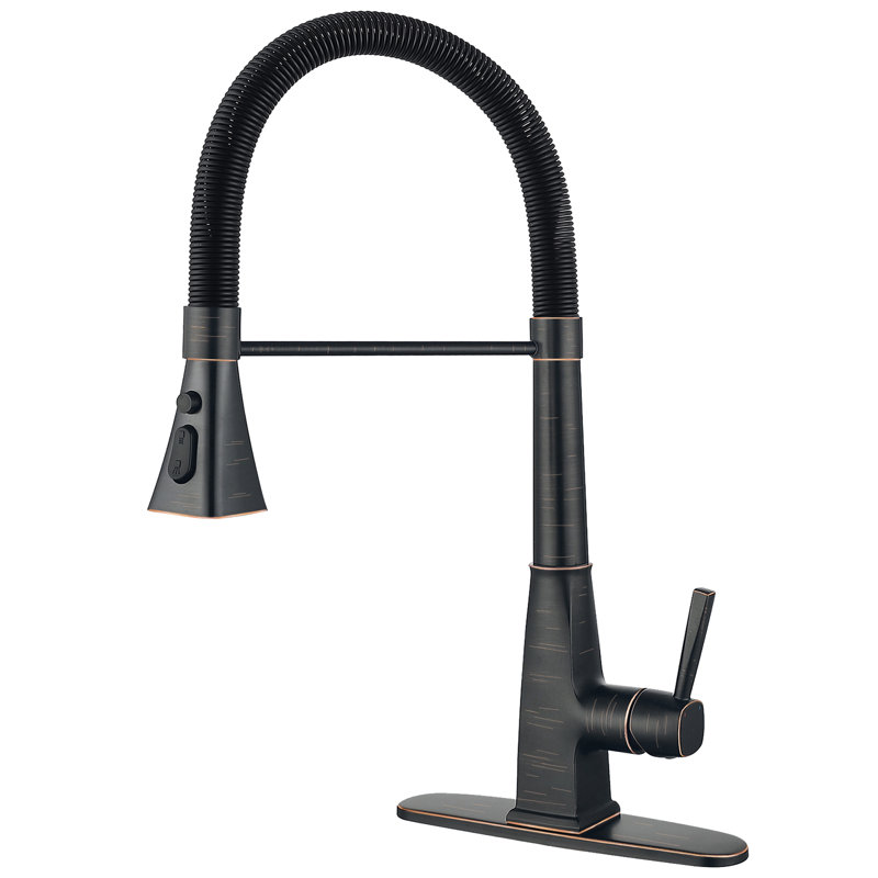 Robinet de cuisine rétractable à une poignée 3 modes avec cascade Sweep Stream Maiguoone, Bronze frotté à l'huile