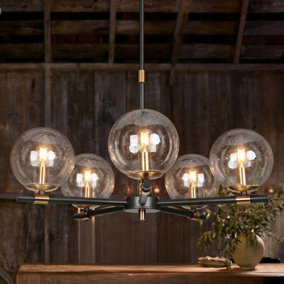 Mansurah 5-Light Shaded Wagon Wheel Black/Brass Chandelier