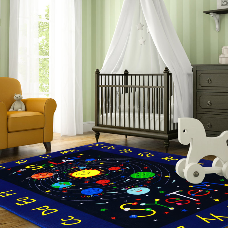 Kids Solar System Educational Area Rug Alphabet ABC Learning Play Mat Non-Slip Carpet for Toddlers Bedroom/Playroom/Nursery