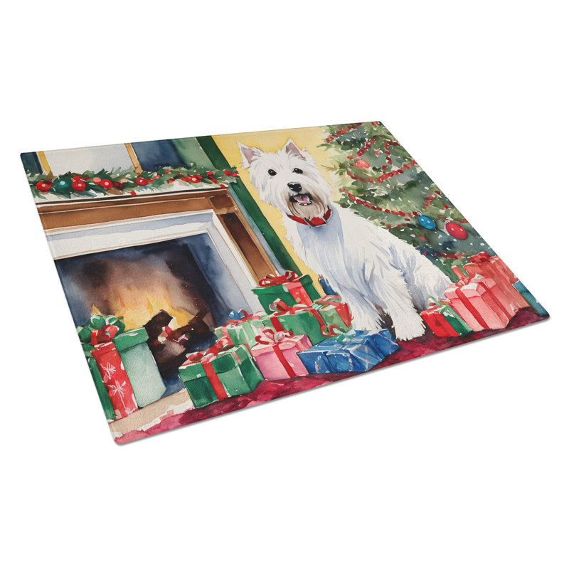 Grande planche à découper en verre Westie Cozy Christmas