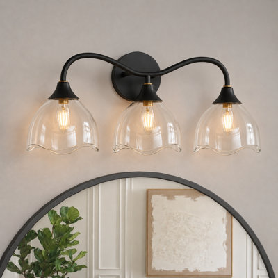 Ailey 22.5''W Dimmable Black and Gold Lamp Base ETL with Petal Shape Glass Shade