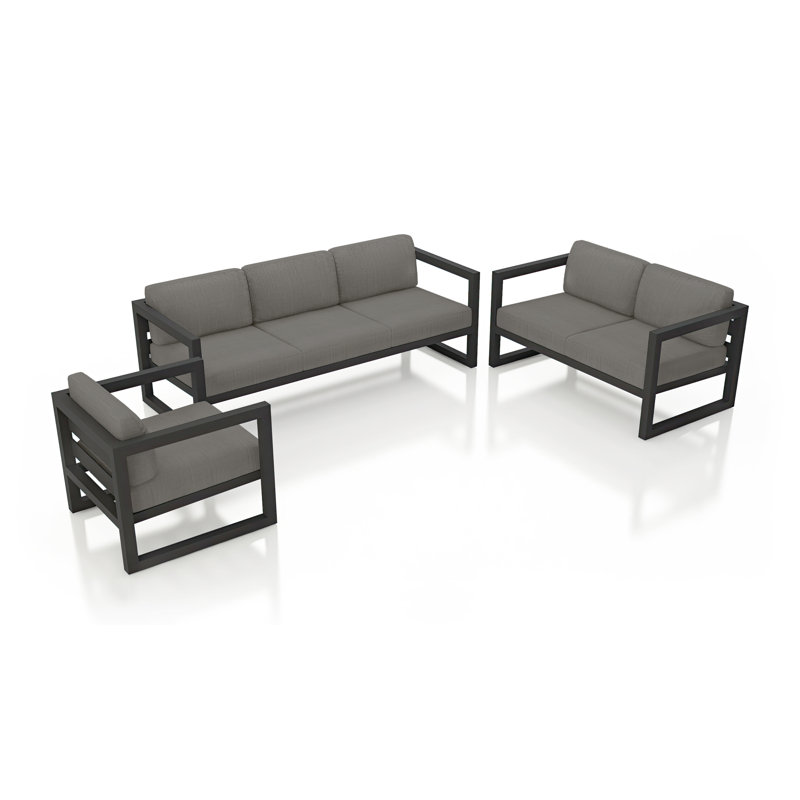 Avion 3 Piece Sofa Loveseat Set, Canvas Charcoal Sunbrella® Canvas, Black