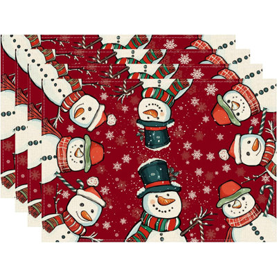 Winter Snowflakes Snowman Christmas Xmas Placemats Set Of 4 Table Mats For Party Home Kitchen Dining Table Decorations